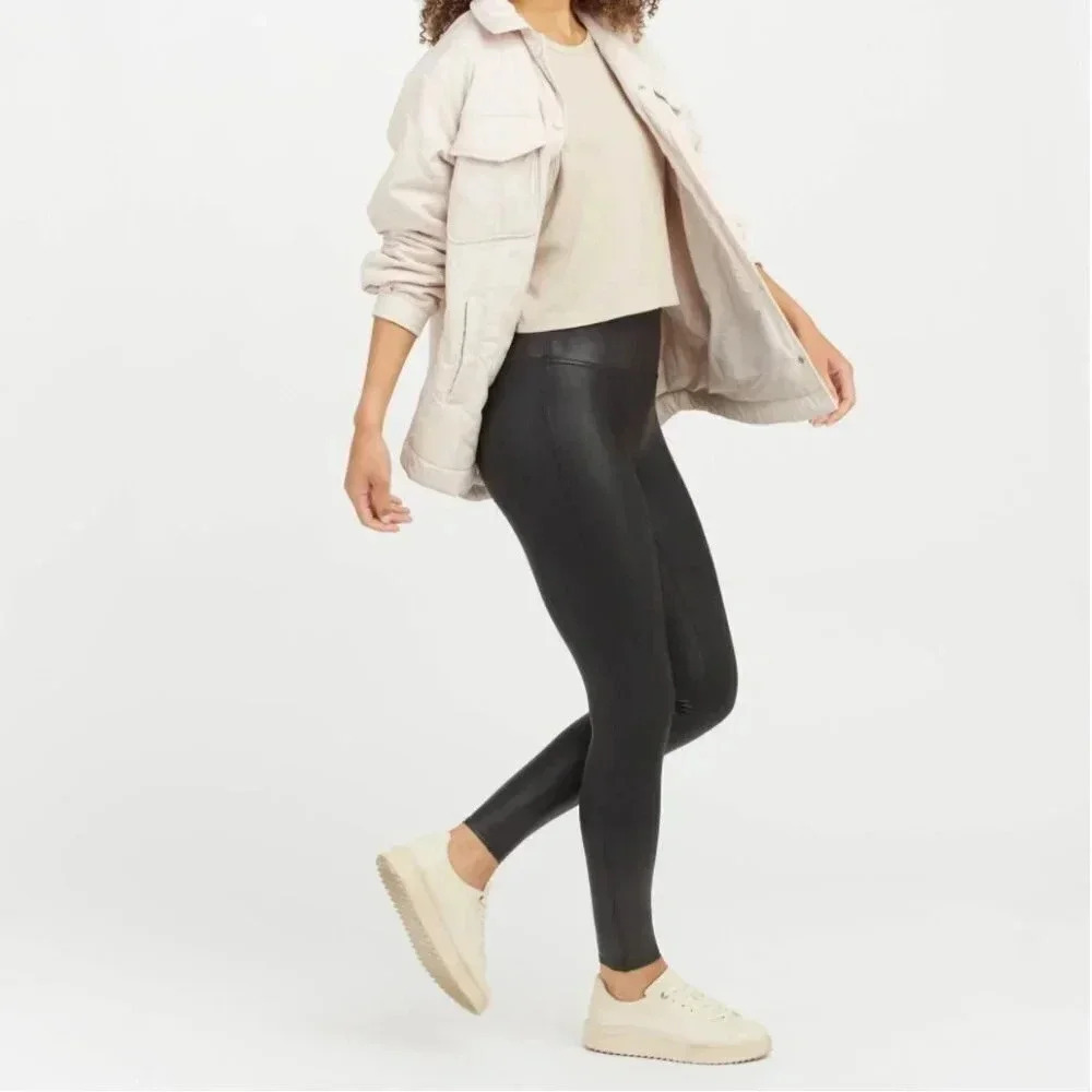 Spanx Black Faux Leather Leggings Full Length Size Small